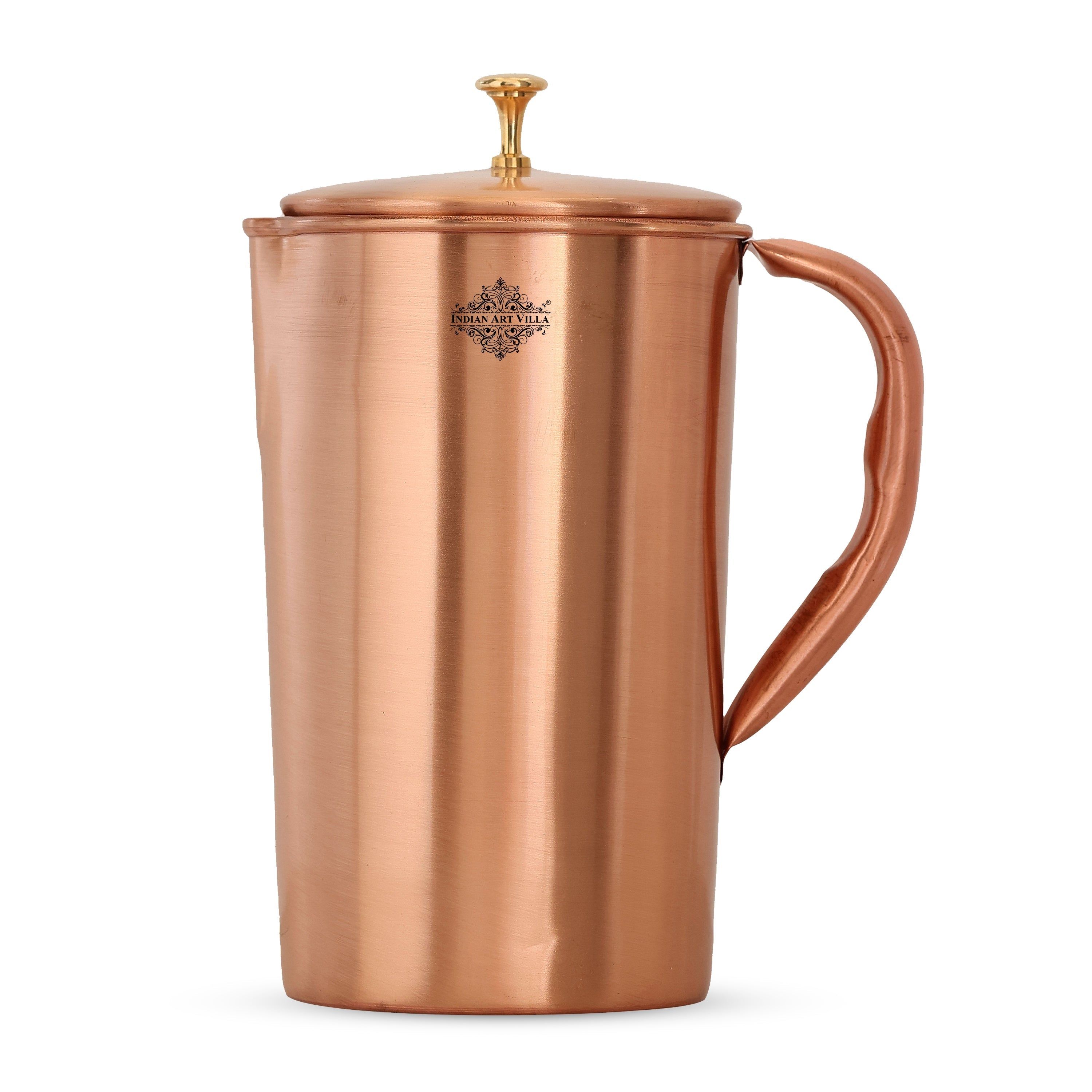 Pure copper plain jug with brass knob on lid, 1000 ML